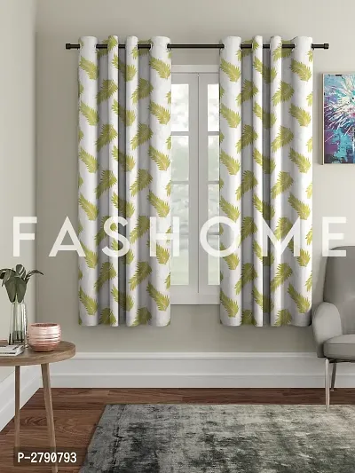 FasHome Green Polyester Eyelet Fitting Window Curtain - Pack of 2
