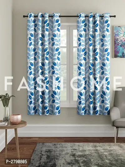 FasHome Blue Polyester Eyelet Fitting Window Curtain - Pack of 2