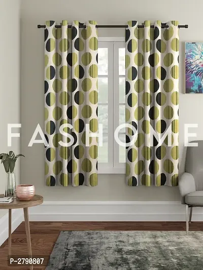 FasHome Green Polyester Eyelet Fitting Window Curtain - Pack of 2