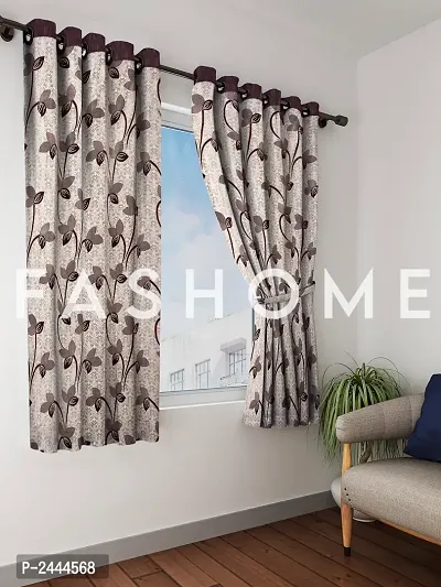 FasHome Brown Printed Window Curtains