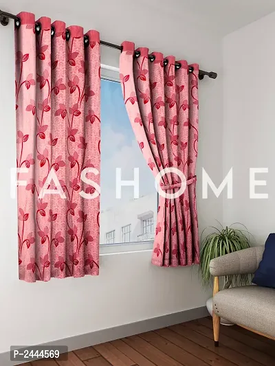 FasHome Pink Printed Window Curtains