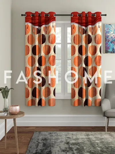 FasHome Polyester Eyelet Fitting Window Curtains (Pack Of 2 Curtains)