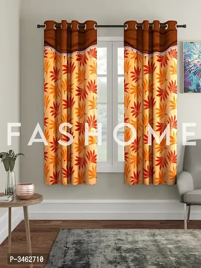 FasHome Orange Polyester Eyelet Fitting Window Curtains (Pack Of 2 Curtains)-thumb0