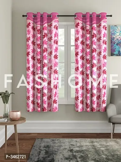 FasHome Pink Polyester Eyelet Fitting Window Curtains (Pack Of 2 Curtains)-thumb0