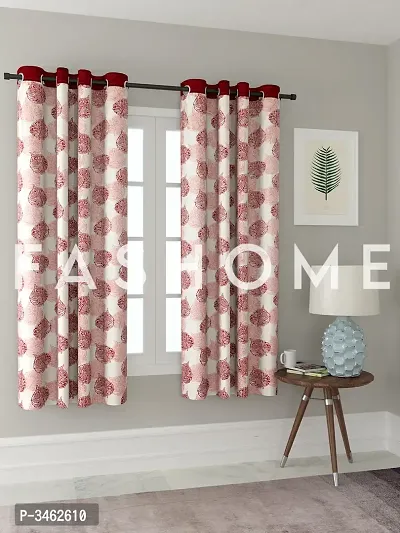 FasHome Maroon Polyester Eyelet Fitting Window Curtains (Pack Of 2 Curtains)-thumb0