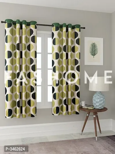 FasHome Green Polyester Eyelet Fitting Window Curtains (Pack Of 2 Curtains)