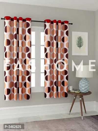 FasHome Orange Polyester Eyelet Fitting Window Curtains (Pack Of 2 Curtains)