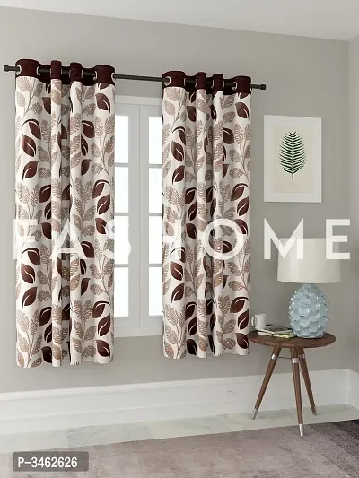 FasHome Brown Polyester Eyelet Fitting Window Curtains (Pack Of 2 Curtains)