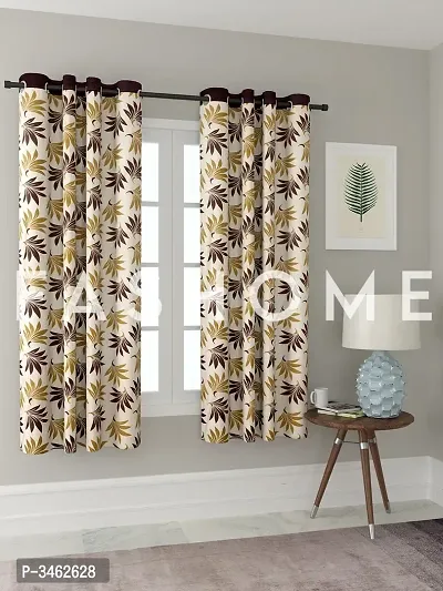 FasHome Brown Polyester Eyelet Fitting Window Curtains (Pack Of 2 Curtains)-thumb0