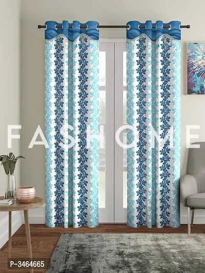 FasHome Blue Polyester Eyelet Fitting Door Curtains For Your Homes (Pack Of 2 Curtains)