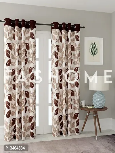 FasHome Brown Polyester Eyelet Fitting Door Curtains For Your Homes (Pack Of 2 Curtains)-thumb0