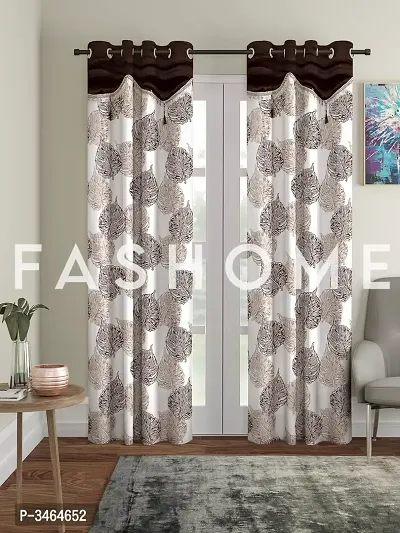 FasHome Brown Polyester Eyelet Fitting Door Curtains For Your Homes (Pack Of 2 Curtains)