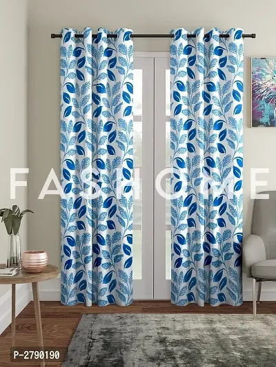 FasHome Blue Polyester Eyelet Fitting Door Curtains - Pack Of 2
