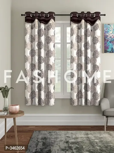 FasHome Brown Polyester Eyelet Fitting Window Curtains (Pack Of 2 )