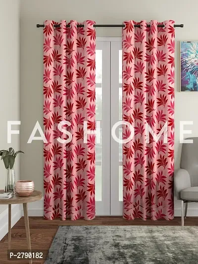 FasHome Pink Polyester Eyelet Fitting Door Curtains - Pack Of 2-thumb0