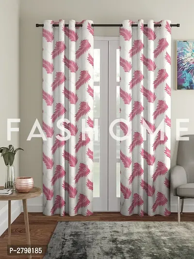 FasHome Pink Polyester Eyelet Fitting Door Curtain's - Pack Of 2