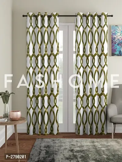 FasHome Green Polyester Eyelet Fitting Long Door Curtains - Pack Of 2