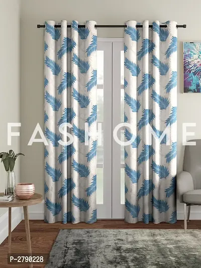 FasHome Blue Polyester Eyelet Fitting Long Door Curtains - Pack Of 2