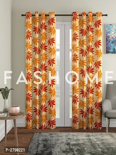 FasHome Orange Polyester Eyelet Fitting Long Door Curtain's - Pack Of 2