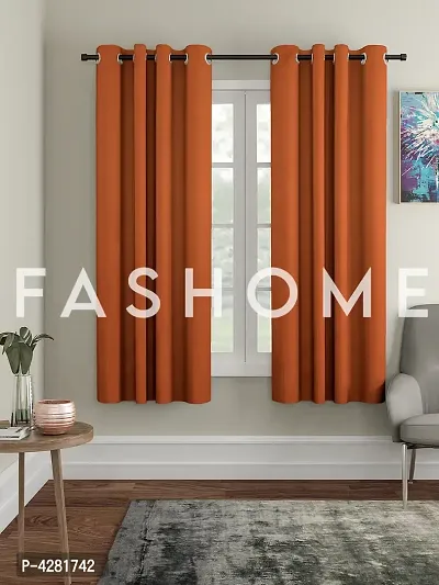 FasHome Premium Brown Polyester Solid Window Curtain (Pack Of 2)