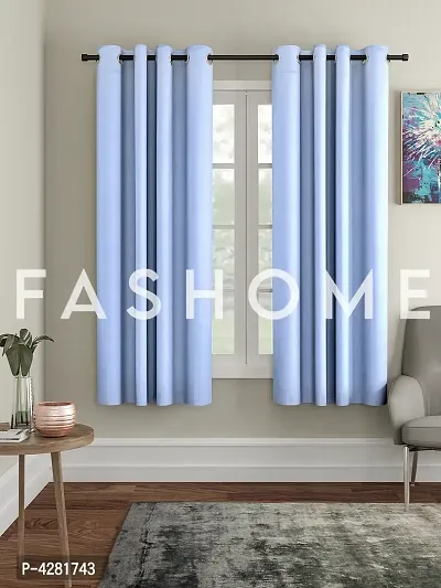 FasHome Premium Blue Polyester Solid Window Curtain (Pack Of 2)-thumb0