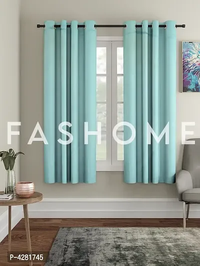 FasHome Premium Blue Polyester Solid Window Curtain (Pack Of 2)-thumb0