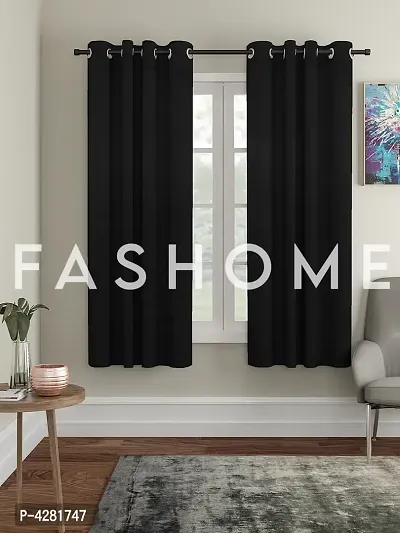 FasHome Premium Black Polyester Solid Window Curtain (Pack Of 2)