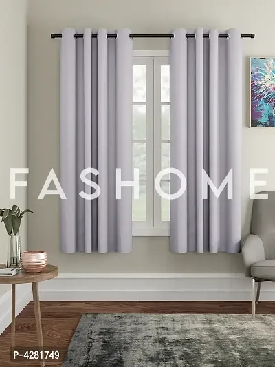 FasHome Premium Grey Polyester Solid Window Curtain (Pack Of 2)