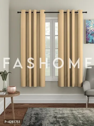 FasHome Premium Beige Polyester Solid Window Curtain (Pack Of 2)