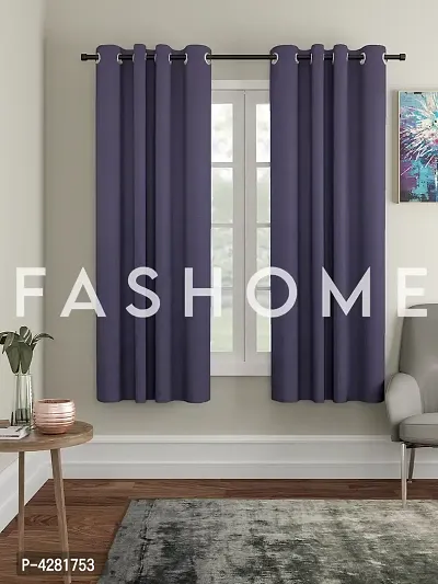 FasHome Premium Grey Polyester Solid Window Curtain (Pack Of 2)