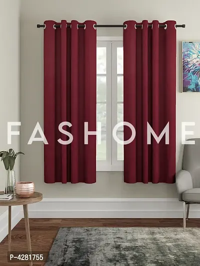 FasHome Premium Maroon Polyester Solid Window Curtain (Pack Of 2)