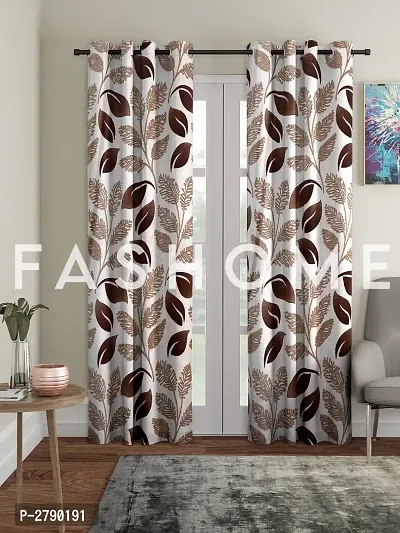 FasHome Brown Polyester Eyelet Fitting Door Curtain's - Pack Of 2