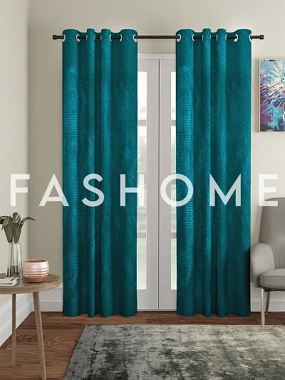 FasHome Polyester Solid Door Curtain (Set Of 2)