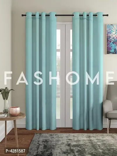 FasHome Modern Blue Polyester Solid Long Door Curtain (Pack Of 2)