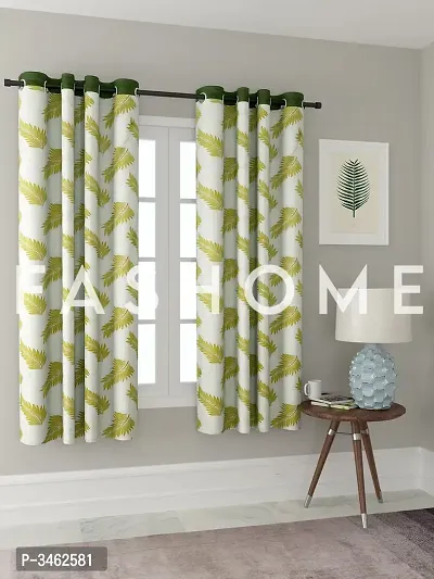 FasHome Green Polyester Eyelet Fitting Window Curtains (Pack Of 2 Curtains)