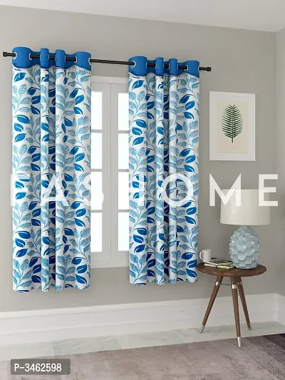 FasHome Blue Polyester Eyelet Fitting Window Curtains (Pack Of 2 Curtains)-thumb0