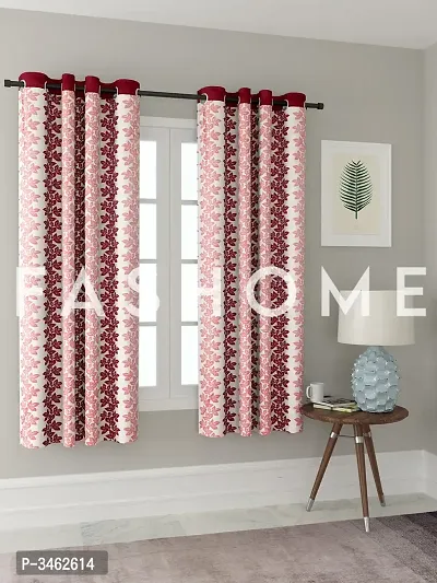 FasHome Maroon Polyester Eyelet Fitting Window Curtains (Pack Of 2 Curtains)