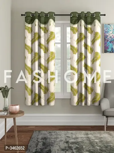 FasHome Green Polyester Eyelet Fitting Window Curtains (Pack Of 2 Curtains)-thumb0
