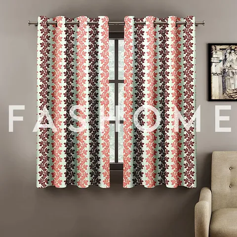 FasHome Floral Printed Window Curtain- Set of 2