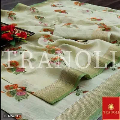 Tranoli Women's Beautiful Green Woven Design Linen Saree with Blouse piece-thumb0