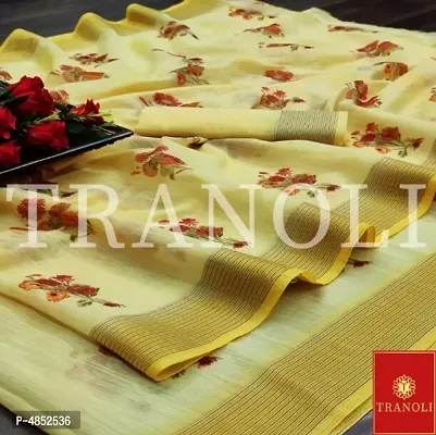 Tranoli Women's Beautiful Yellow Woven Design Linen Saree with Blouse piece