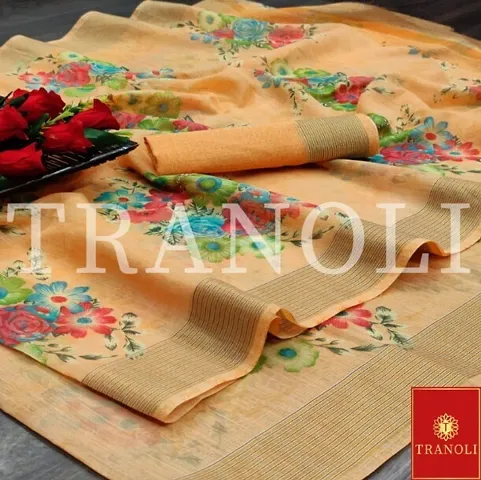 Tranoli Beautiful Woven Design Linen Saree with Blouse piece