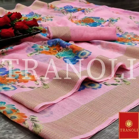 Tranoli Beautiful Woven Design Linen Saree with Blouse piece
