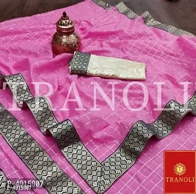 Tranoli Checked Chanderi Silk Saree With  Blouse Piece-thumb0