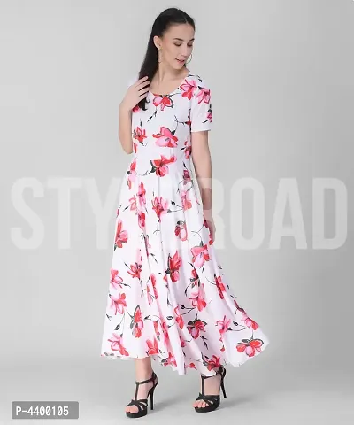 Women White Base Red Floral Printed Dress-thumb0