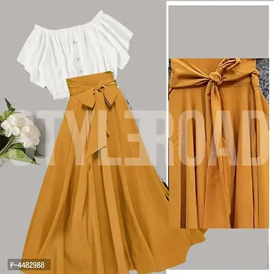 Golden Crepe Solid Co Ord Sets For Women