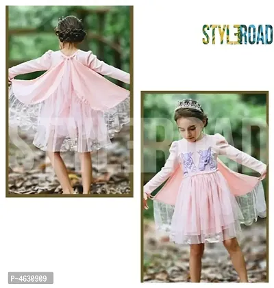 Stylish Beautiful Imported Fabric Angel Frock Full Sleeves With Wings For Girls Party Wear-thumb0