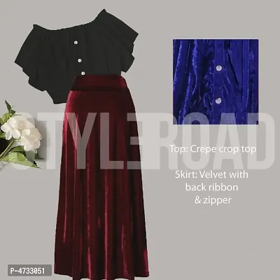 Velvet Skirt and Crepe Top Set