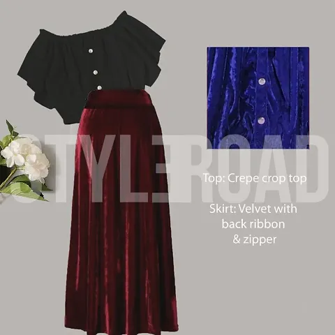 Velvet Skirt and Crepe Top Set