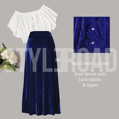 StyleRoad Velvet Skirt & Crepe Top Set